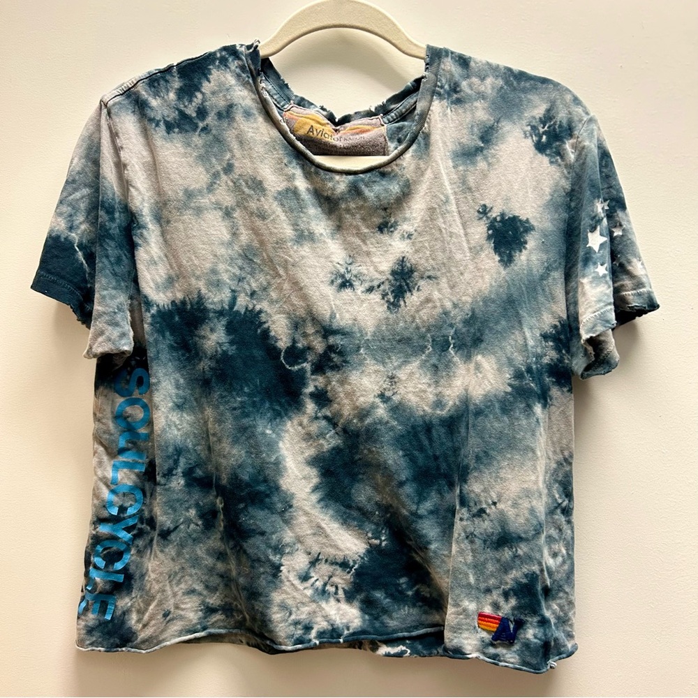Aviator Nation x SoulCycle London Distressed Skull Tie Dye Crop Short Tee M